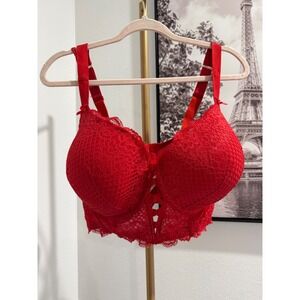 Cacique Red Lace Boost Balconette Longline Bra 46DDD Plus Size Lane Bryant